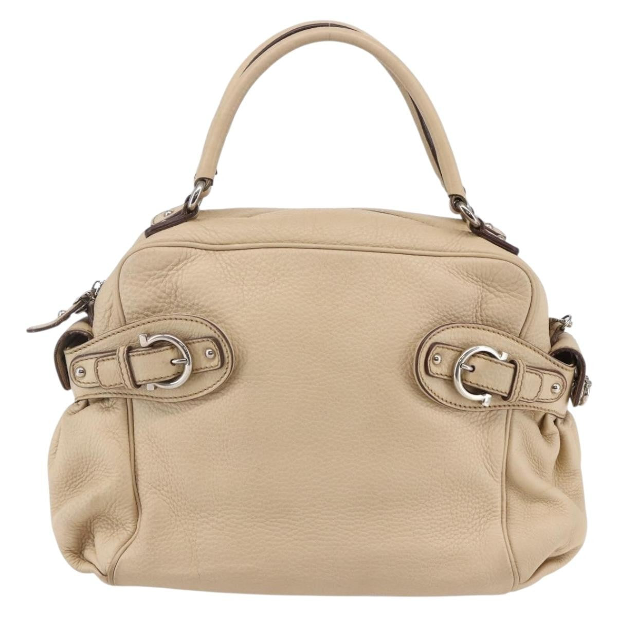 Salvatore Ferragamo Gancini Handbag Leather Beige Leather Shoulder Bag Bag (Pre-Owned)