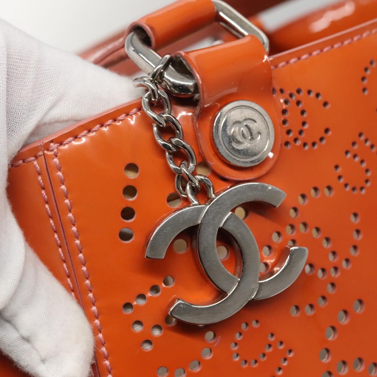 Chanel Cc No.5 Shopping Tote Perforated Patent Orange Patent_Leather Tote Bag Bag (Pre-Owned)