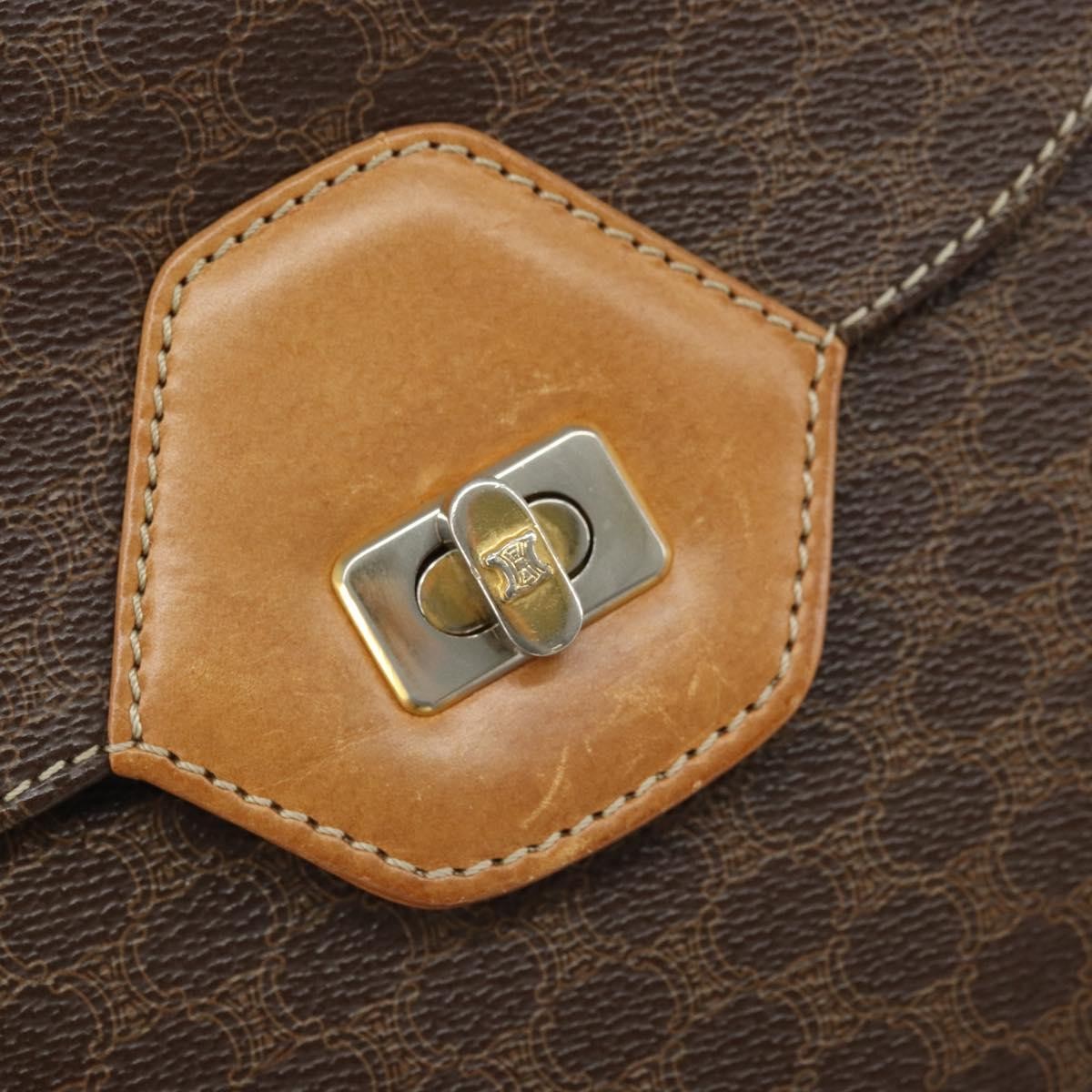 Celine Vintage Macadam Shoulder Bag Canvas And Leather Brown Canvas Shoulder Bag Bag (Pre-Owned)
