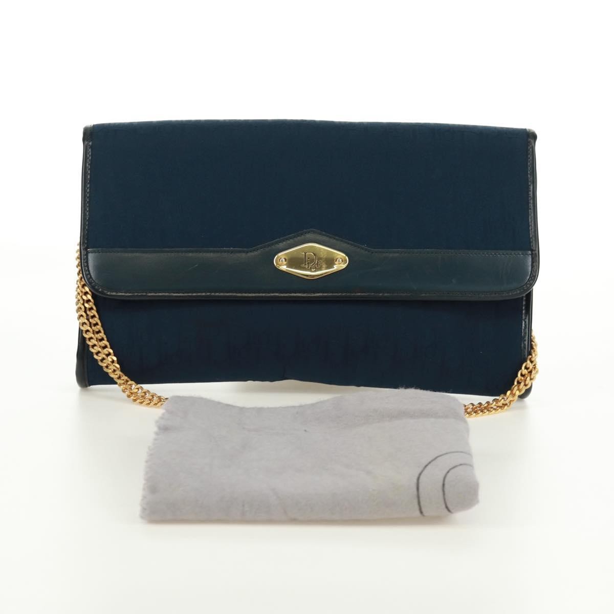 Christian Dior Vintage Chain Flap Shoulder Bag Diorissimo Canvas Navy Canvas Shoulder Bag Bag (Pre-Owned)