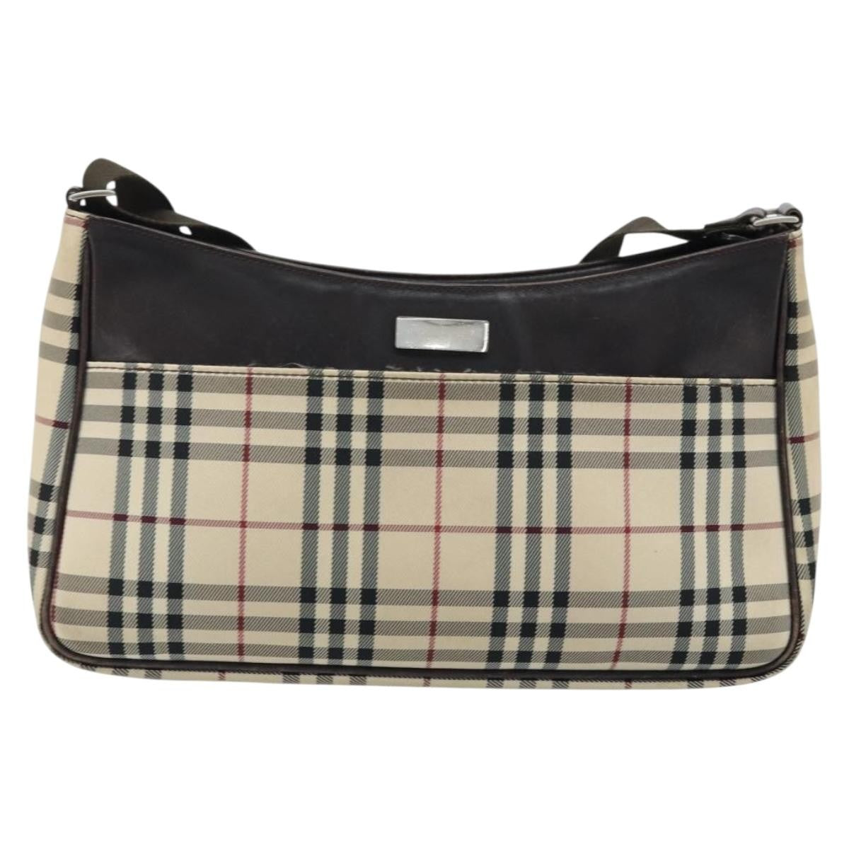 Burberry Nova Check Shoulder Bag Canvas And Leather Beige Canvas Shoulder Bag Bag (Pre-Owned)