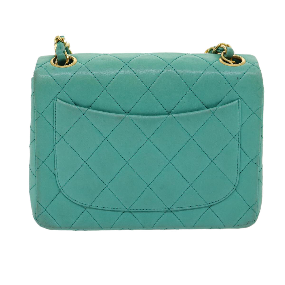 Chanel Vintage Square Classic Single Flap Bag Quilted Lambskin Blue Leather Bag (Pre-Owned)