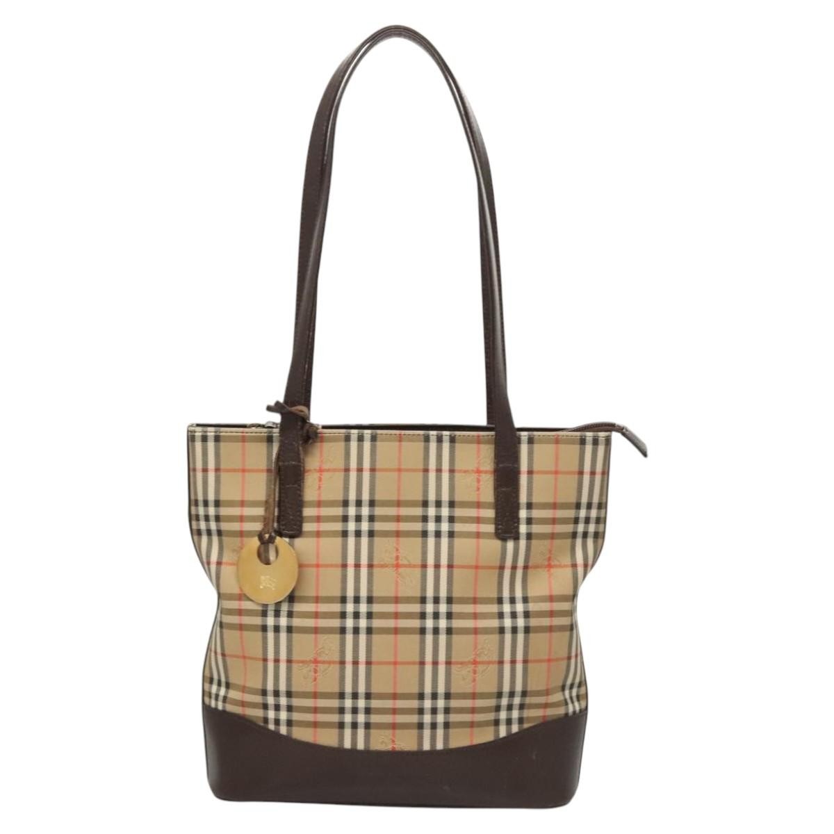 Burberry Nova Check Shoulder Bag Canvas And Leather Beige Canvas Shoulder Bag Bag (Pre-Owned)