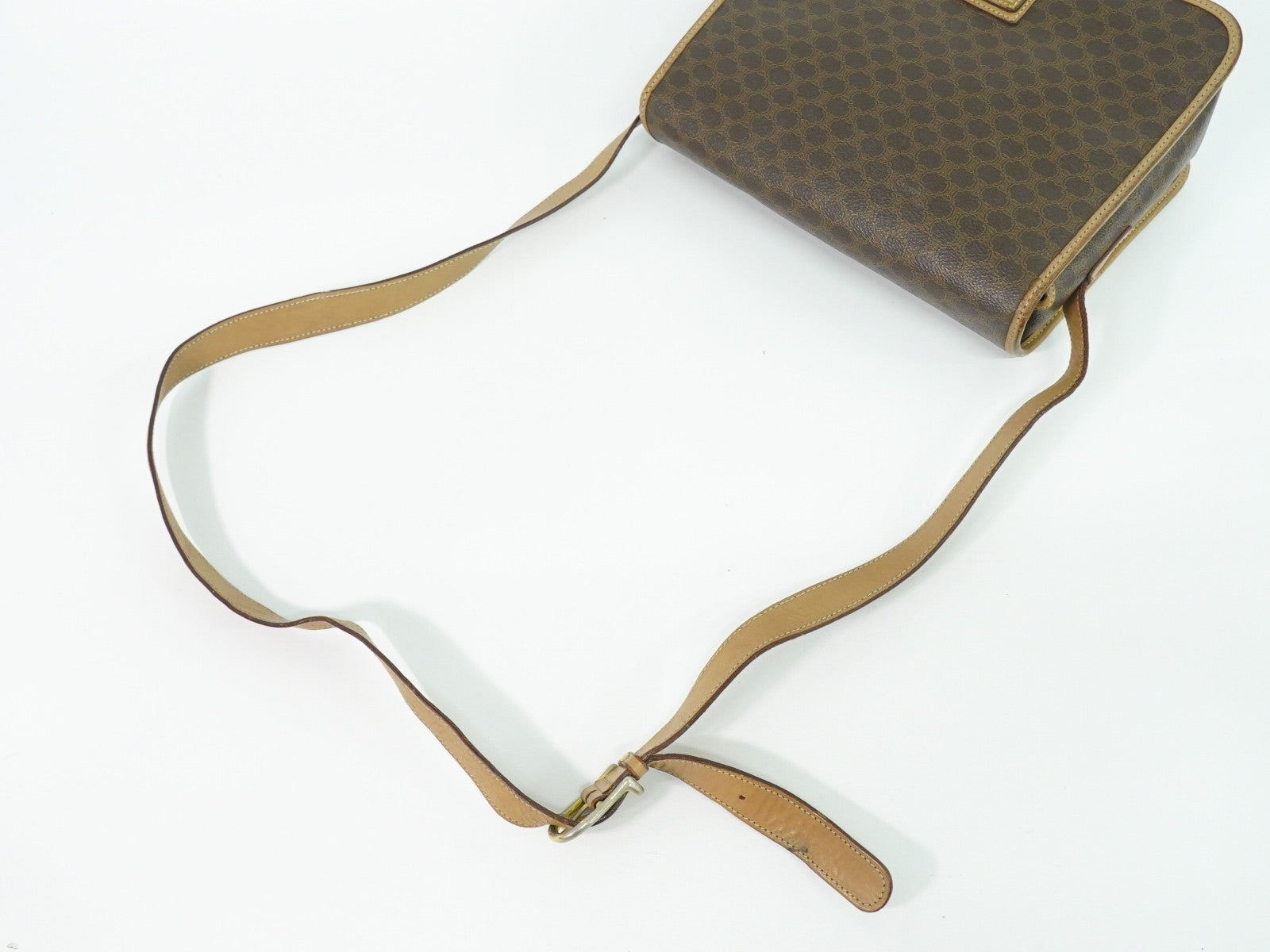 Celine Vintage Macadam Shoulder Bag Canvas And Leather Brown Canvas Shoulder Bag Bag (Pre-Owned)