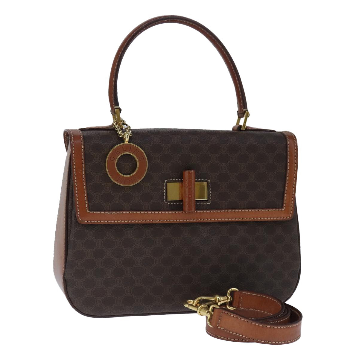 Celine Vintage Convertible Top Handle Bag Macadam Coated Canvas Brown Canvas Handbag (Pre-Owned)