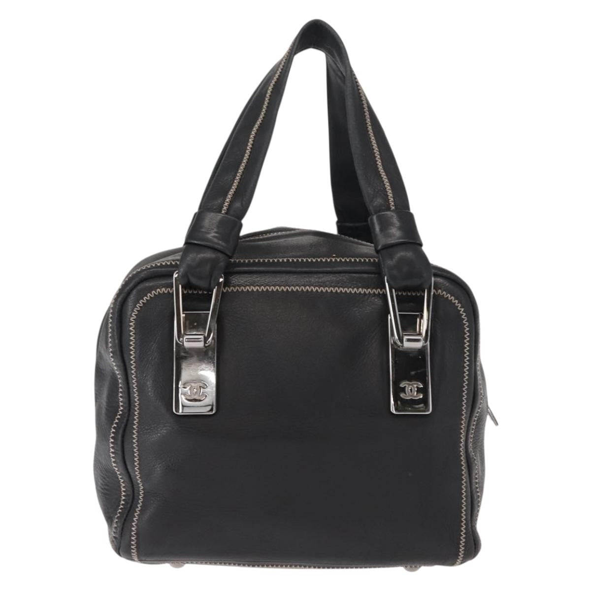 Chanel Cc Bowler Quilted Caviar Black Leather Handbag (Pre-Owned)