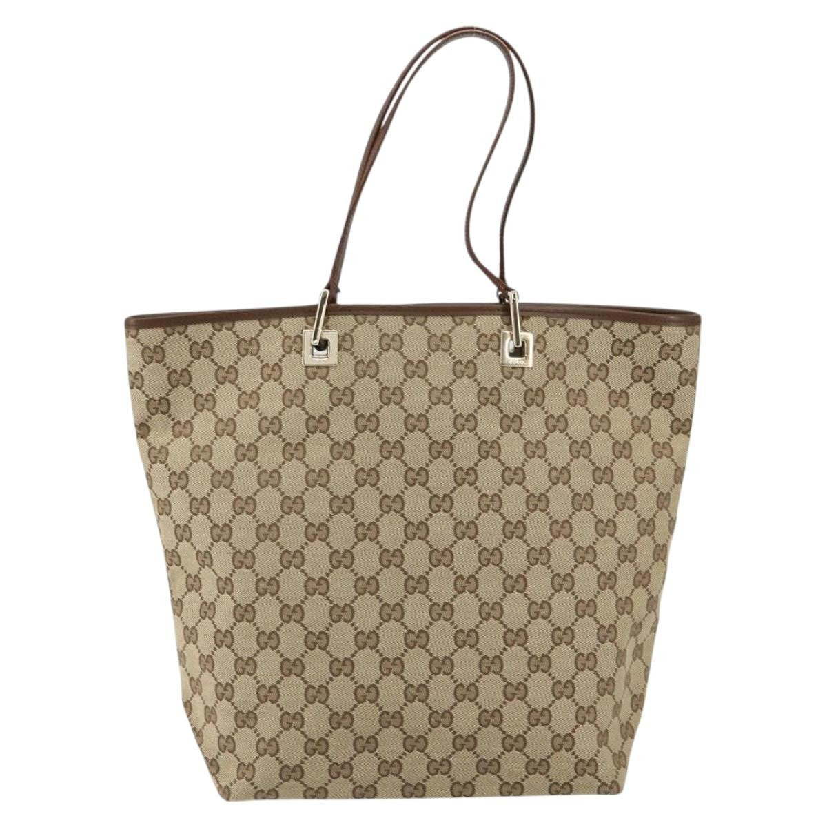 Gucci Vintage Bucket Shopping Tote Gg Canvas Beige Canvas Tote Bag Bag (Pre-Owned)