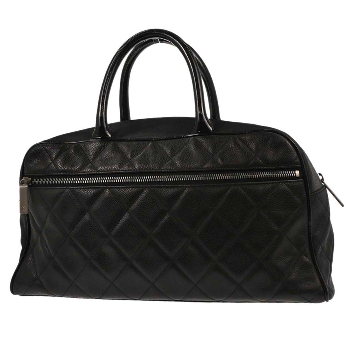 Chanel Embossed Logo Bowler Bag Quilted Caviar Black Leather Travel Bag Bag (Pre-Owned)