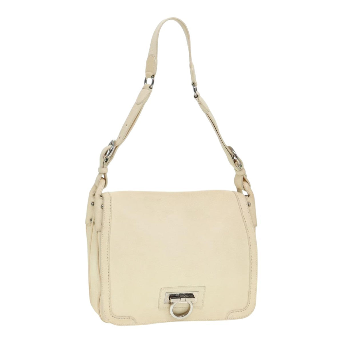Salvatore Ferragamo Gancini Shoulder Bag Leather White Leather Handbag (Pre-Owned)
