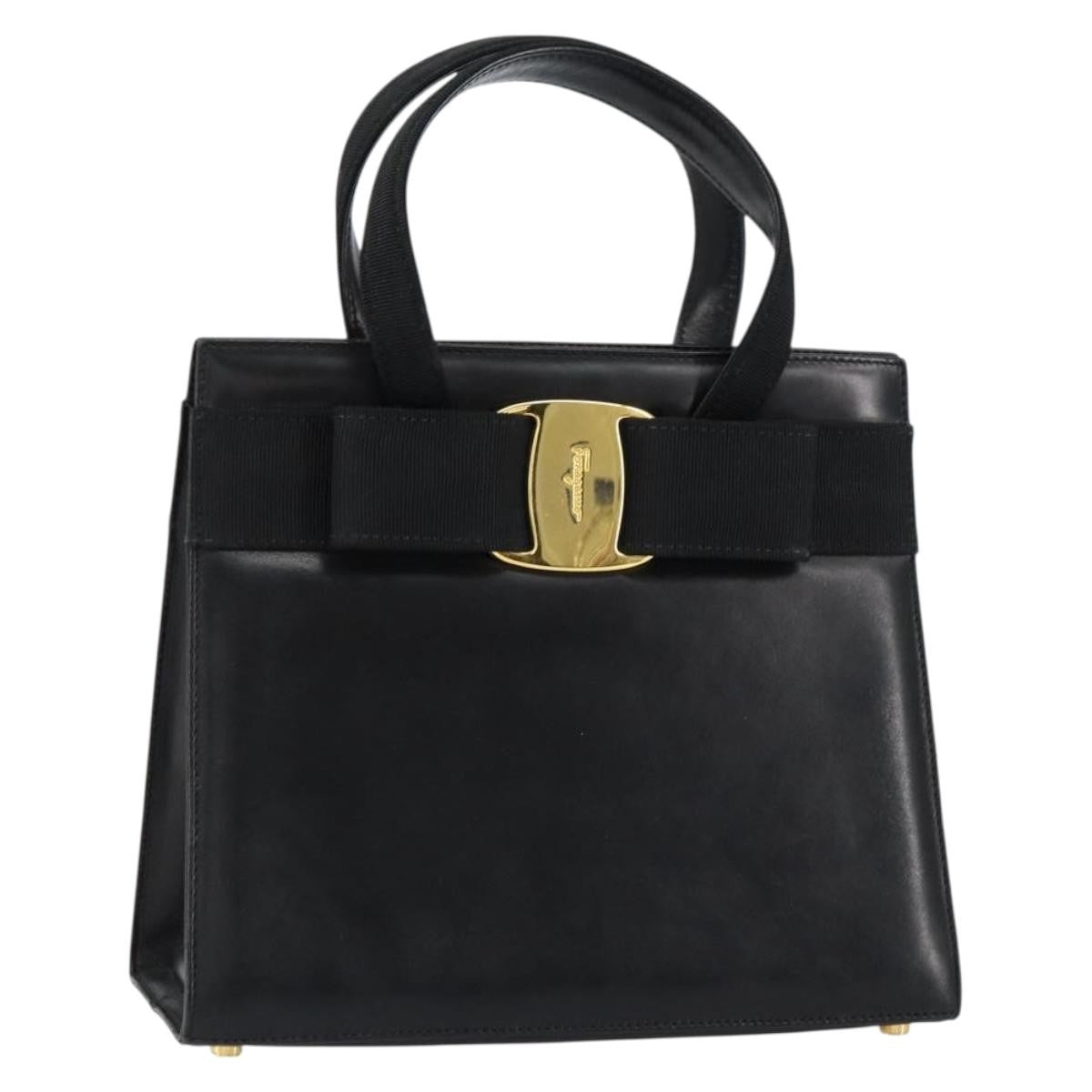 Salvatore Ferragamo Convertible Vara Bow Tote Leather Black Leather Handbag (Pre-Owned)