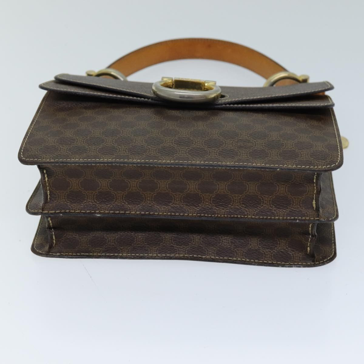 Celine Macadam Handbag Macadam With Leather Brown Canvas Handbag (Pre-Owned)