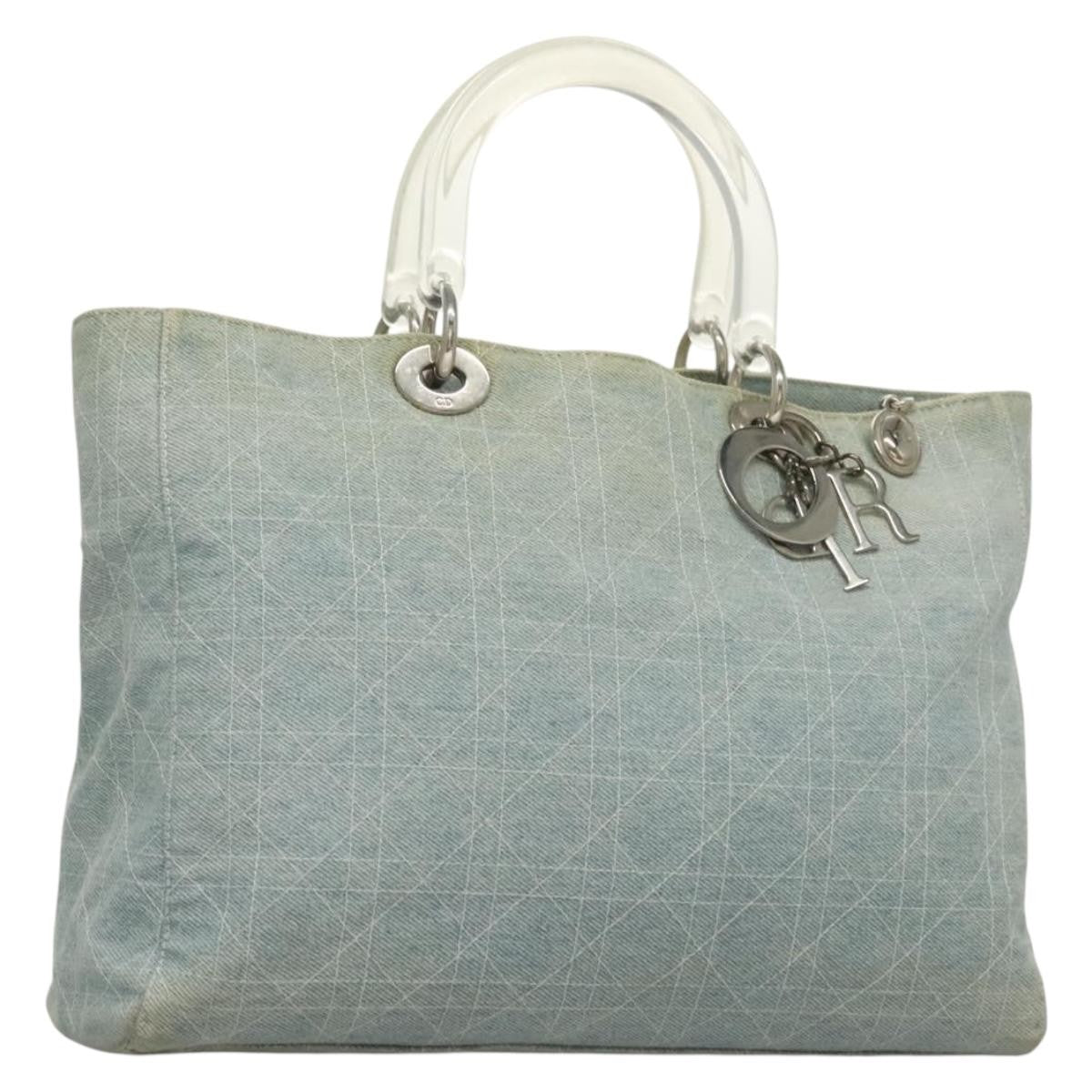 Christian Dior Vintage Lady Dior Bag Cannage Quilt Denim Blue Canvas Tote Bag Bag (Pre-Owned)