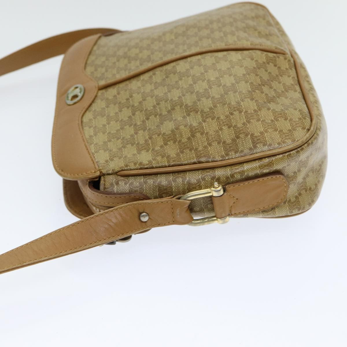 Celine Vintage Macadam Shoulder Bag Canvas And Leather Beige Canvas Shoulder Bag Bag (Pre-Owned)