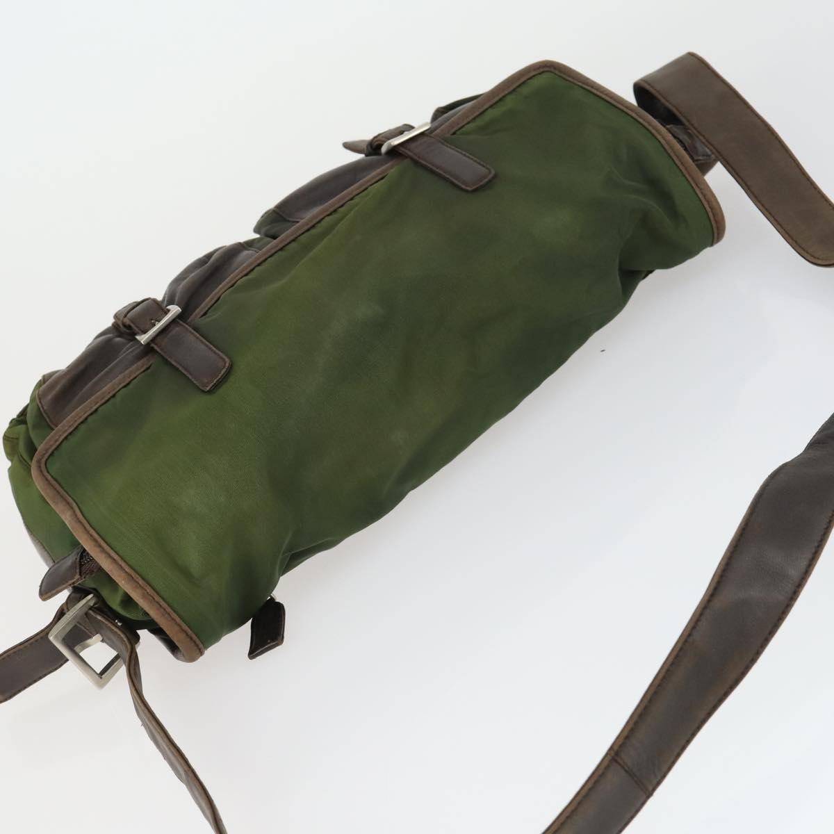Prada Vintage Shoulder Bag Nylon And Leather Green Nylon Shoulder Bag Bag (Pre-Owned)