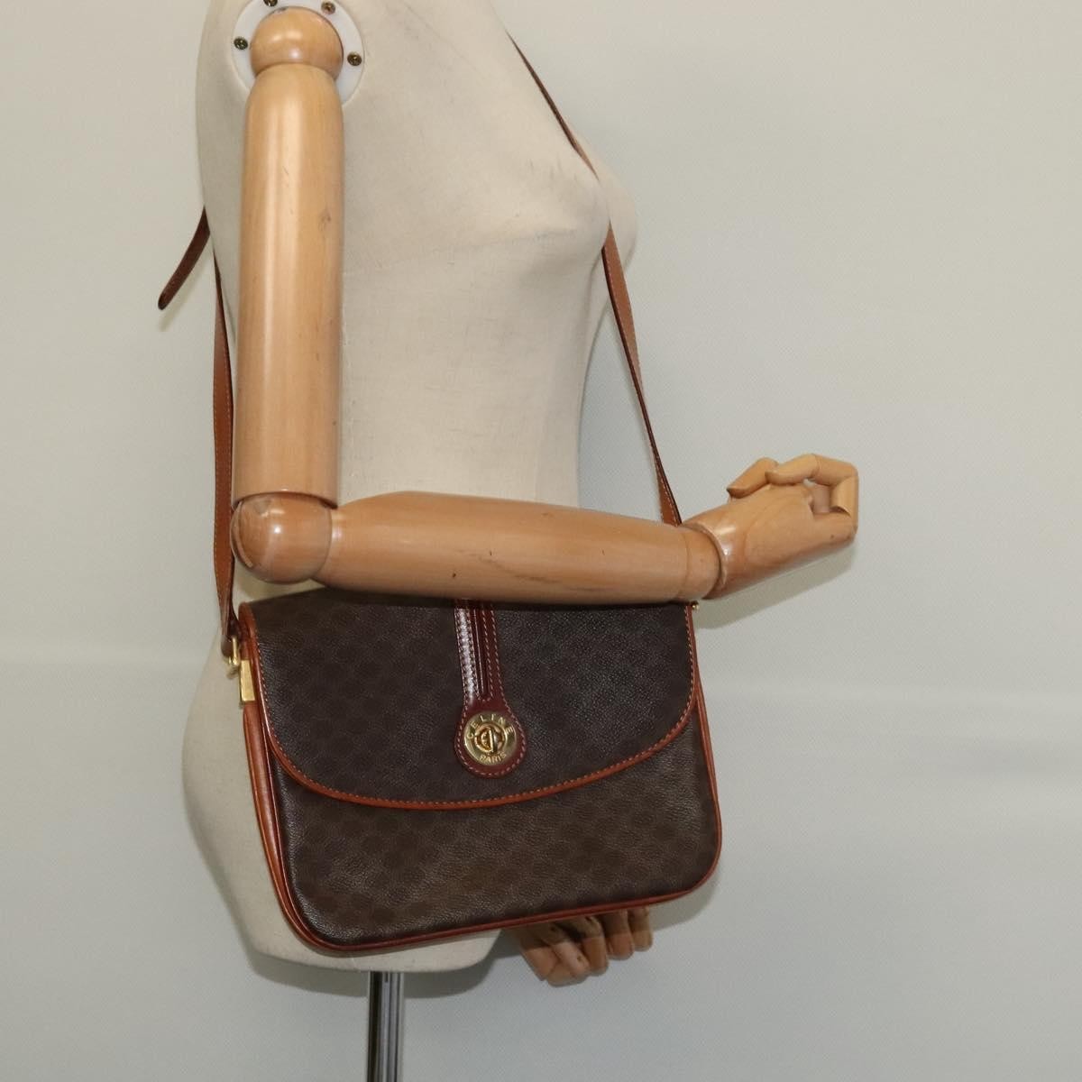 Celine Vintage Macadam Shoulder Bag Canvas And Leather Brown Canvas Shoulder Bag Bag (Pre-Owned)