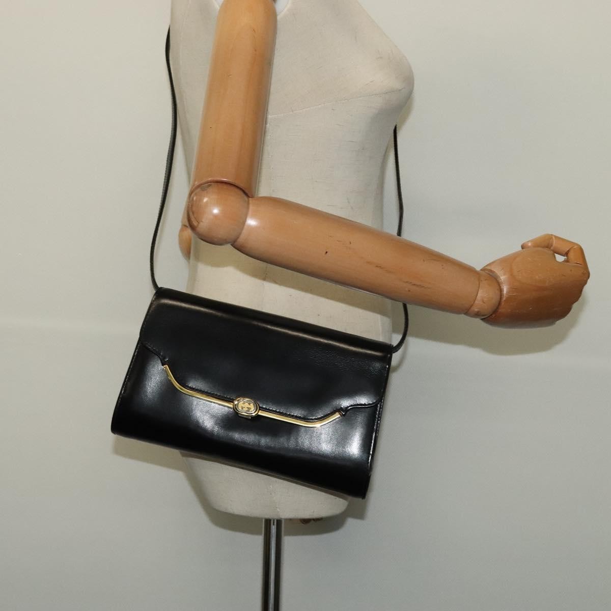Gucci Vintage Shoulder Bag Leather Black Leather Shoulder Bag Bag (Pre-Owned)