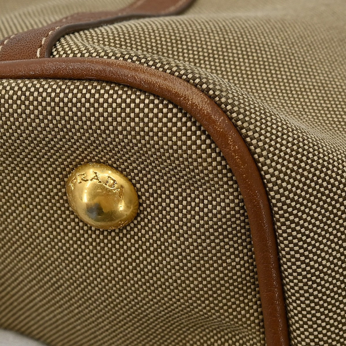 Prada Logo Convertible Tote Canvas With Leather Beige Canvas Tote Bag Bag (Pre-Owned)