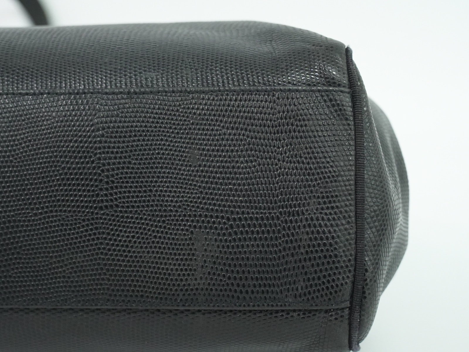 Salvatore Ferragamo Vintage Vara Bow Tote Lizard Embossed Leather Black Leather Tote Bag Bag (Pre-Owned)