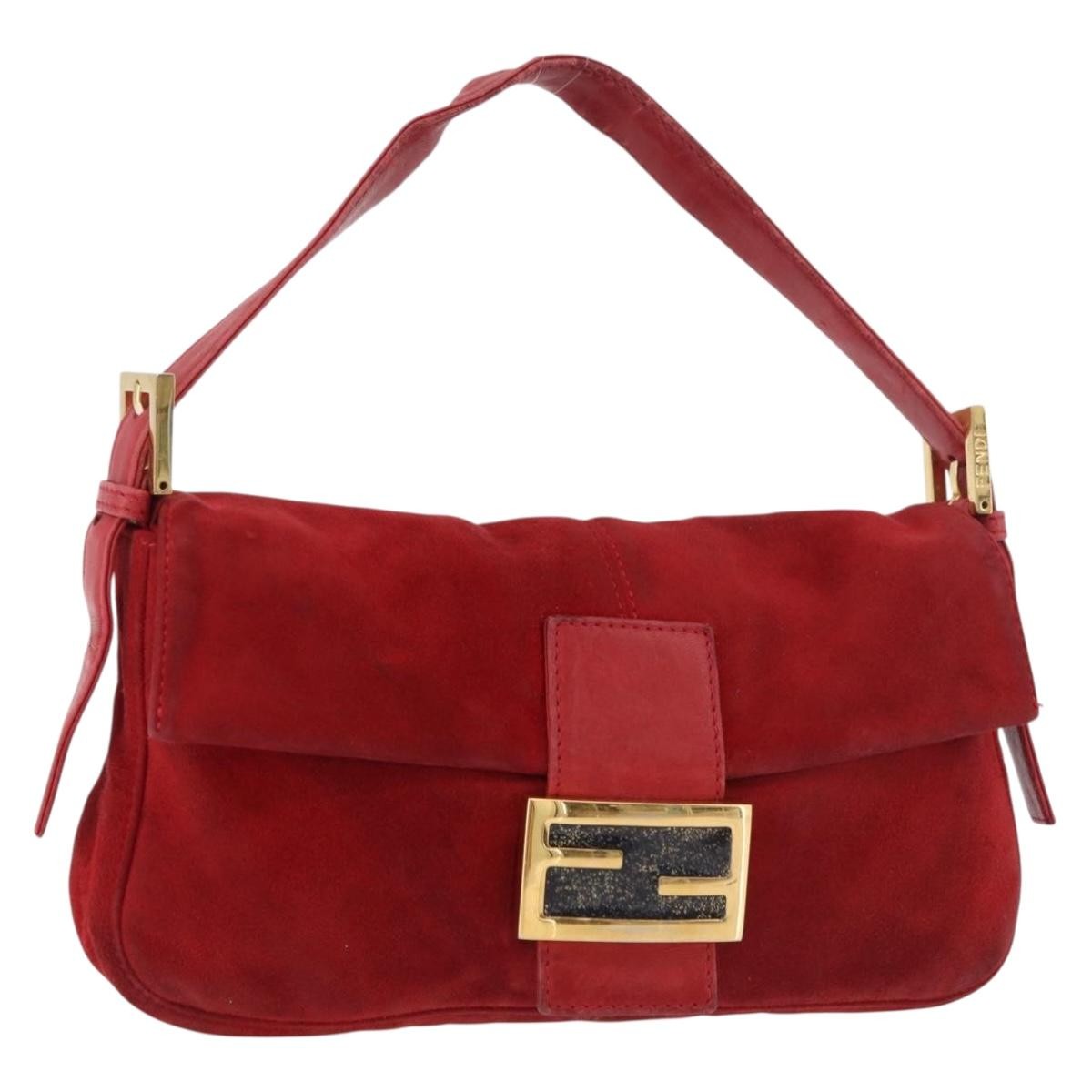 Fendi Baguette Bag Leather Red Suede Shoulder Bag Bag (Pre-Owned)