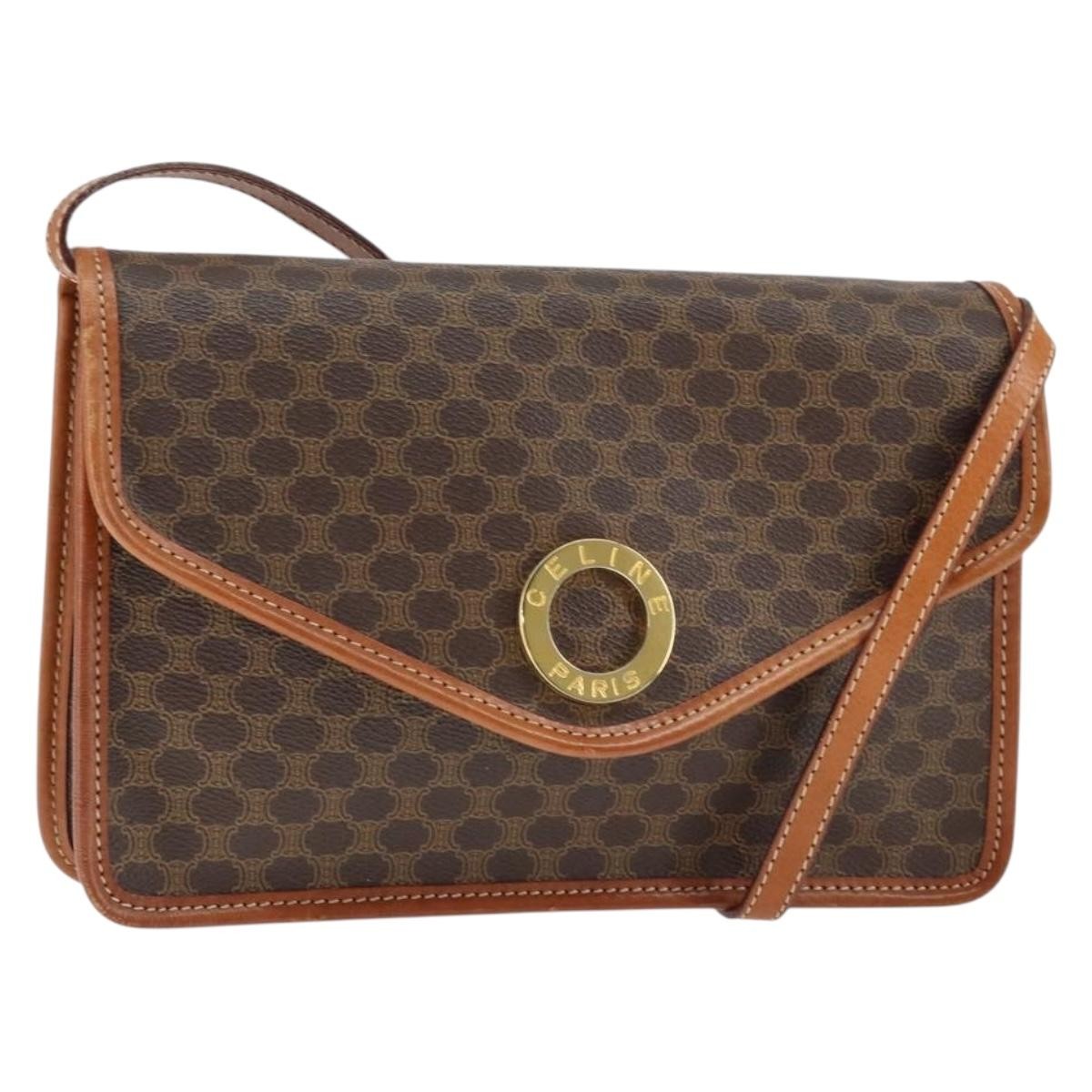 Celine Vintage Macadam Circle Logo Shoulder Bag Canvas And Leather Brown Canvas Shoulder Bag Bag (Pre-Owned)