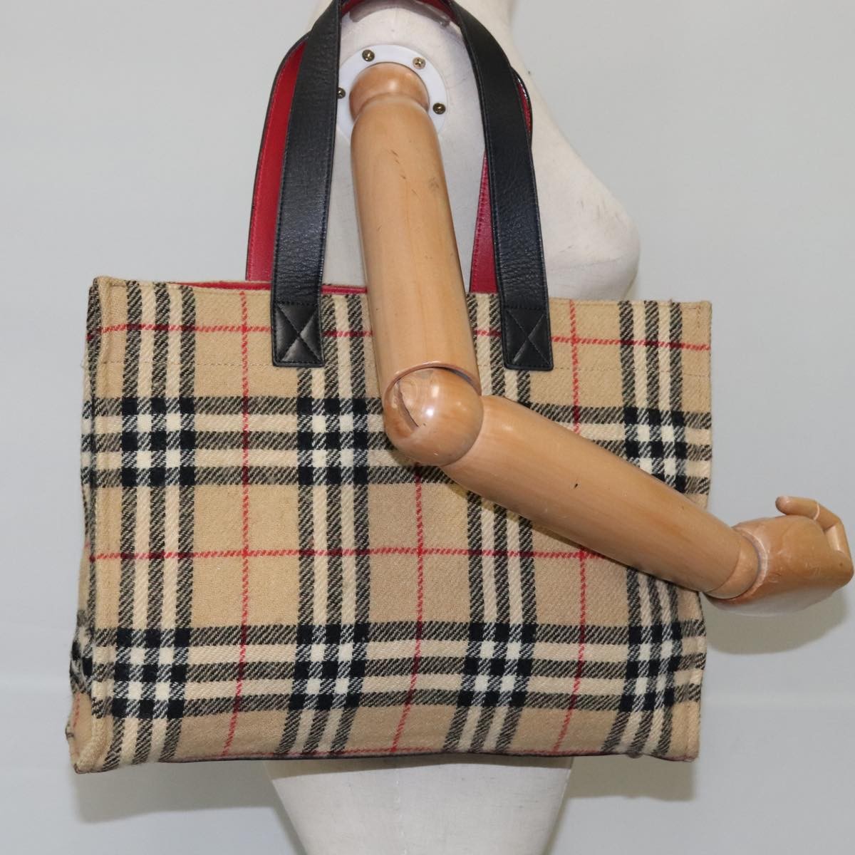Burberry Nova Check Blue Label Cotton Beige Cotton Tote Bag Bag (Pre-Owned)
