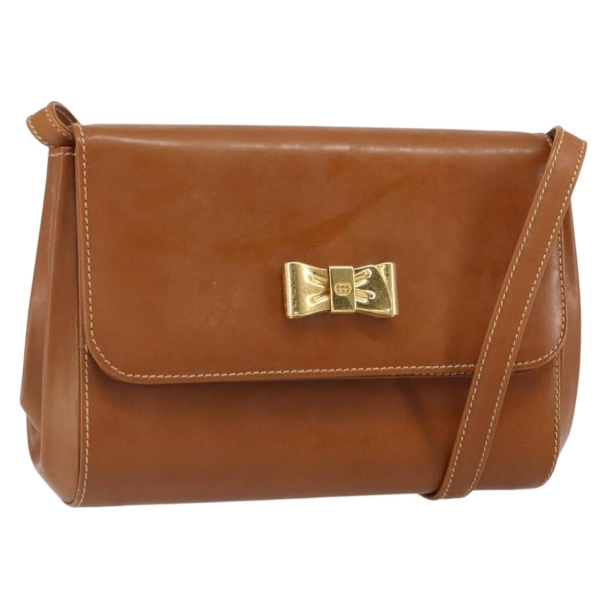 Gucci Vintage Shoulder Bag Leather Brown Leather Shoulder Bag Bag (Pre-Owned)
