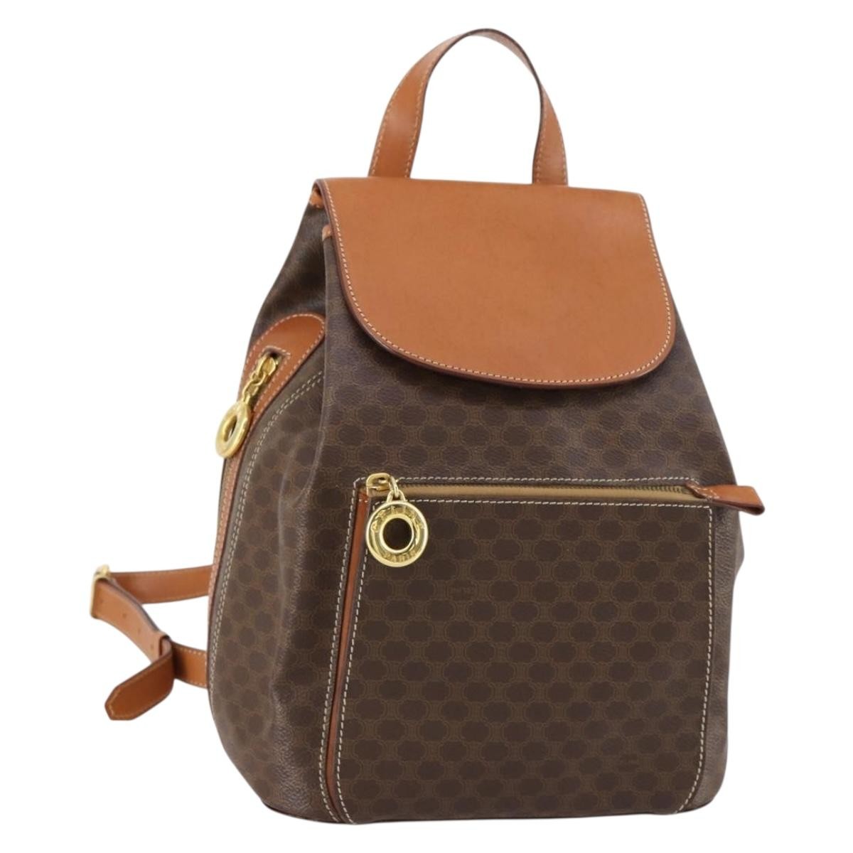 Celine Vintage Macadam Backpack Canvas And Leather Brown Canvas Backpack Bag (Pre-Owned)