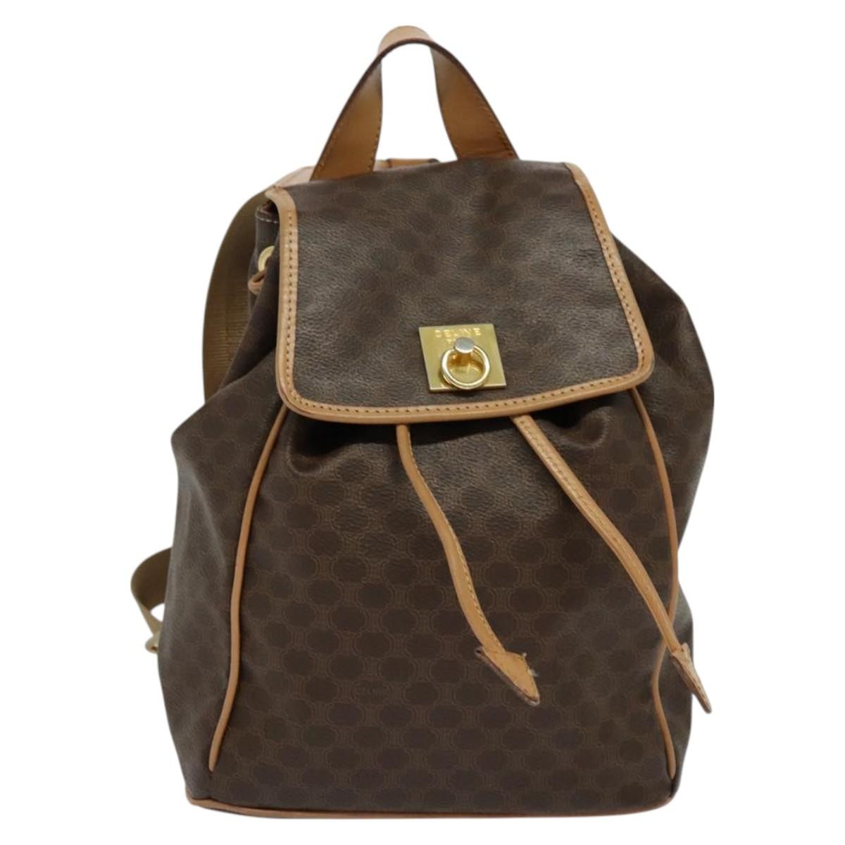 Celine Vintage Macadam Backpack Canvas And Leather Brown Canvas Backpack Bag (Pre-Owned)