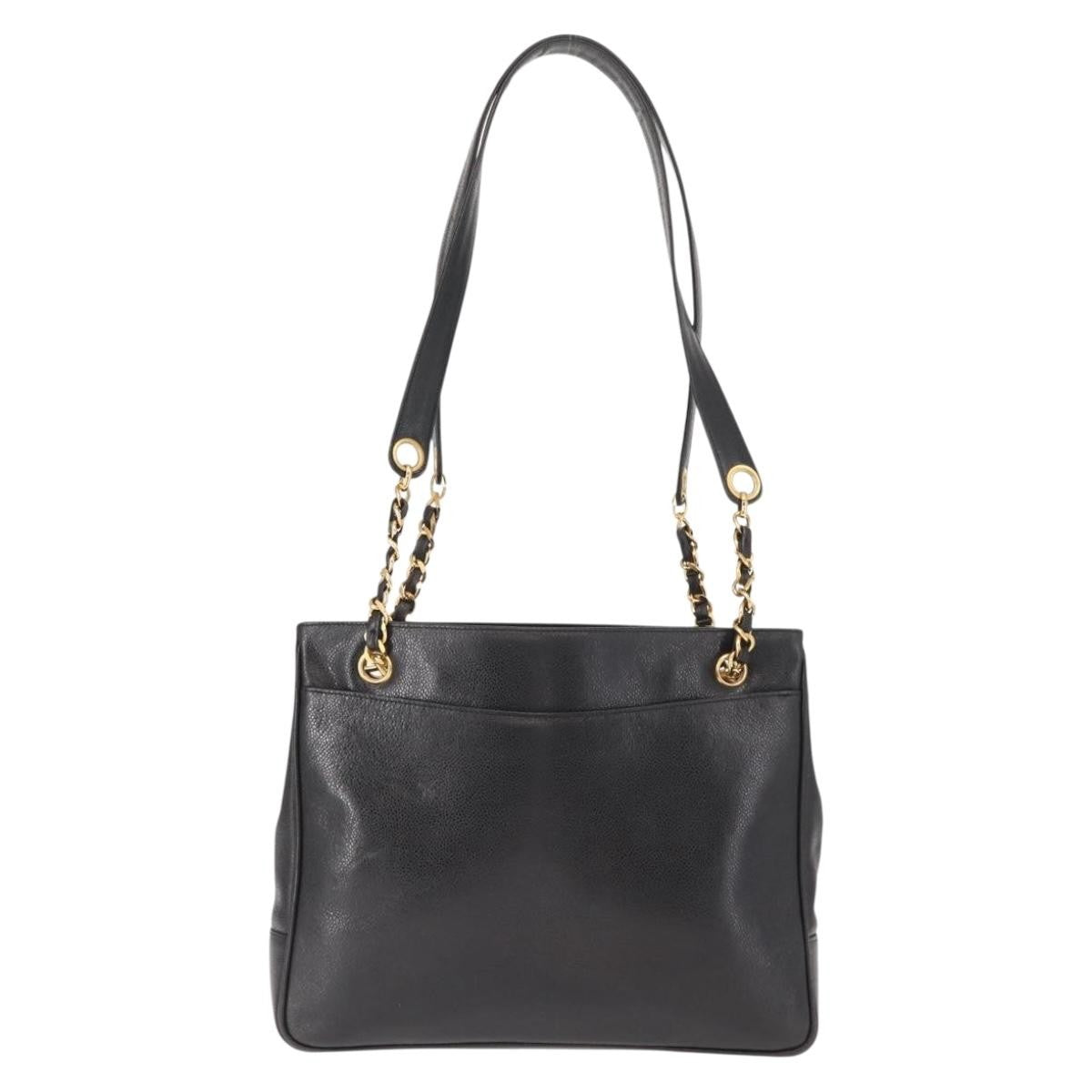 Chanel Vintage Cc Chain Tote Caviar Black Leather Tote Bag Bag (Pre-Owned)