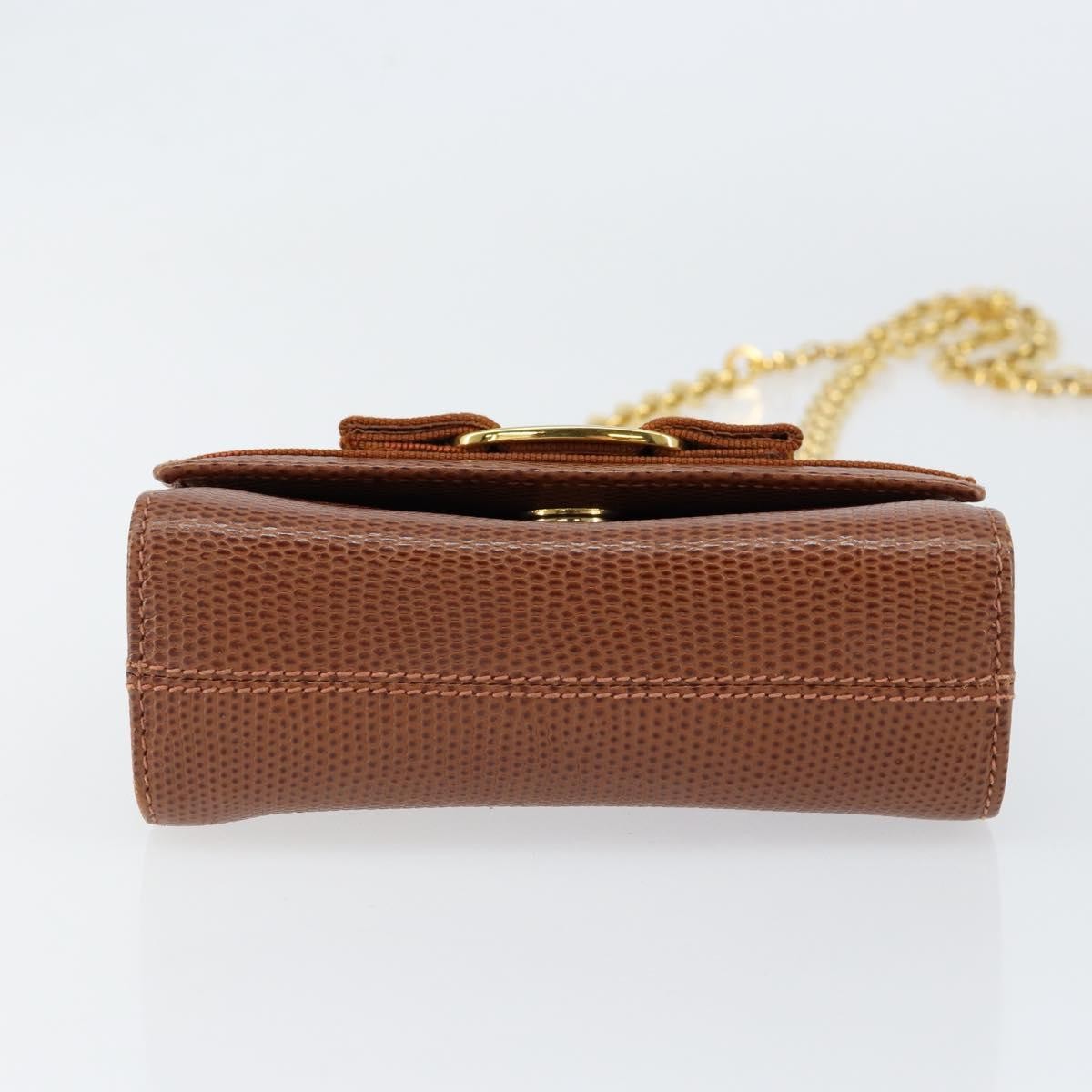 Salvatore Ferragamo Vala Shoulder Bag Embossed Leather Brown Leather Shoulder Bag Bag (Pre-Owned)