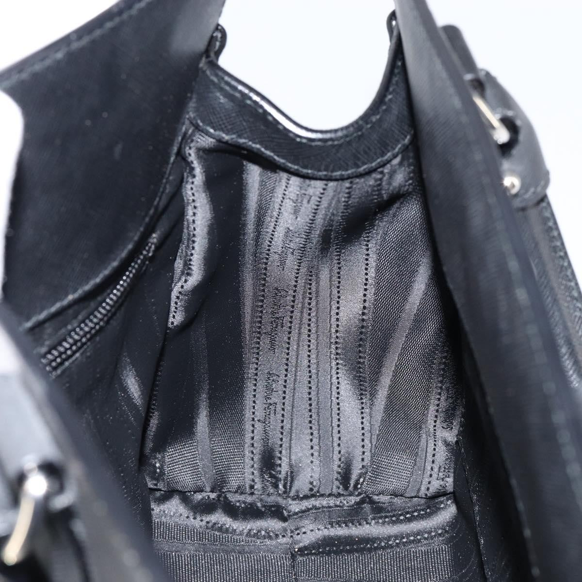 Salvatore Ferragamo Gancini Handbag Leather Black Leather Handbag (Pre-Owned)