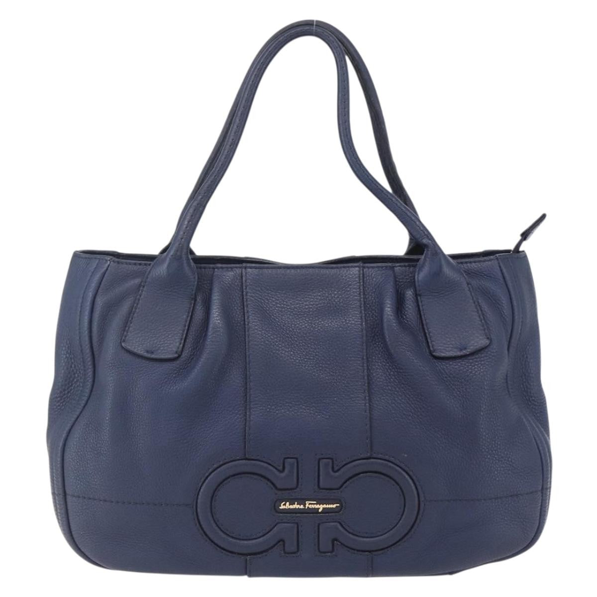 Salvatore Ferragamo Izzie Gancini Embossed Tote Soft Calf Blue Leather Tote Bag Bag (Pre-Owned)