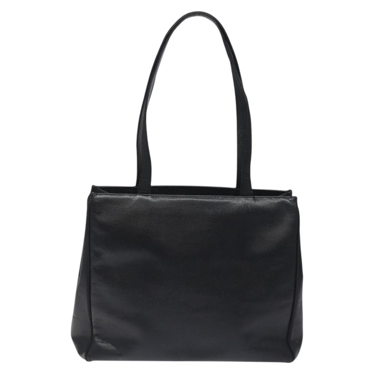 Salvatore Ferragamo Vintage Vara Bow Tote Lizard Embossed Leather Black Leather Tote Bag Bag (Pre-Owned)