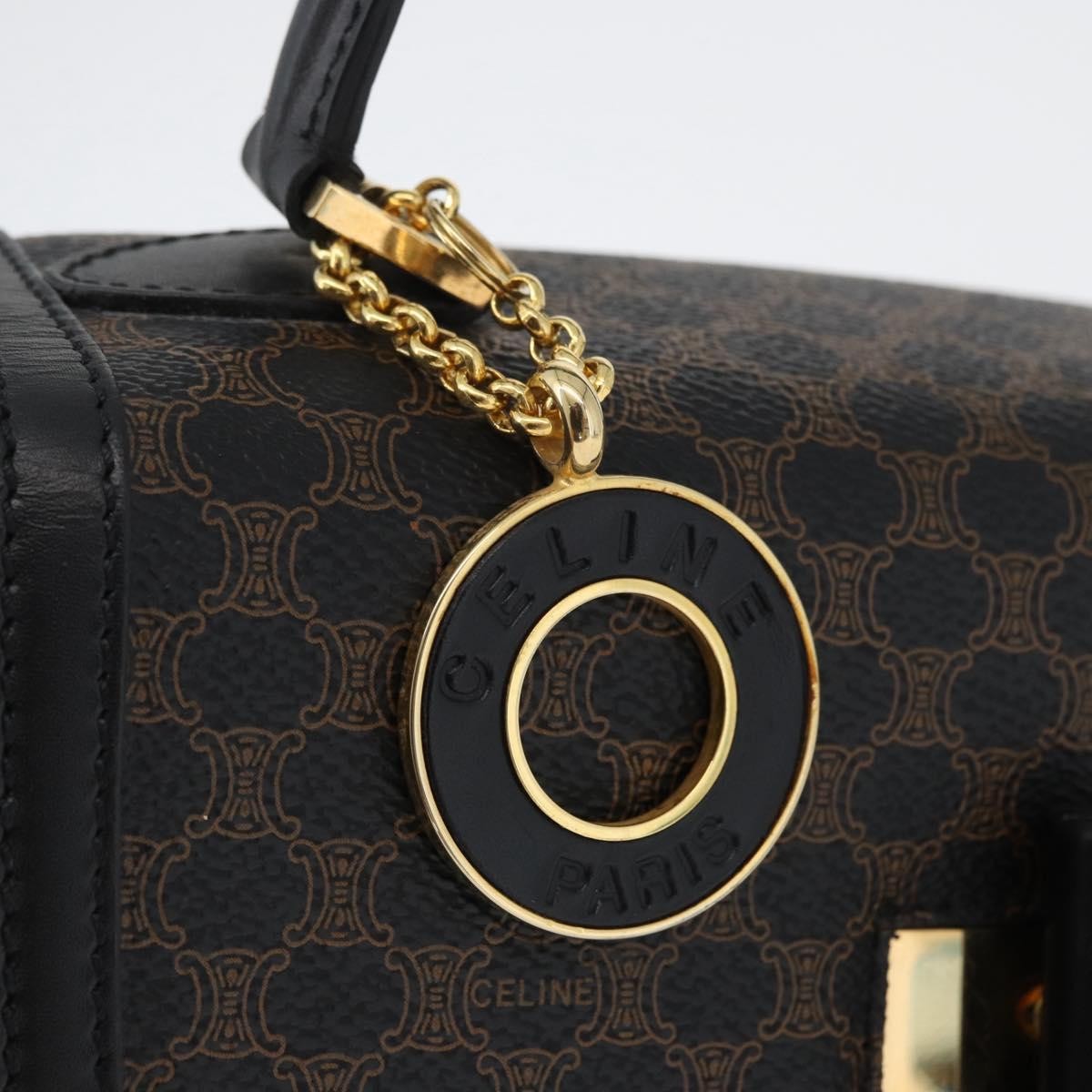 Celine Vintage Convertible Top Handle Bag Macadam Coated Canvas Black Canvas Handbag (Pre-Owned)