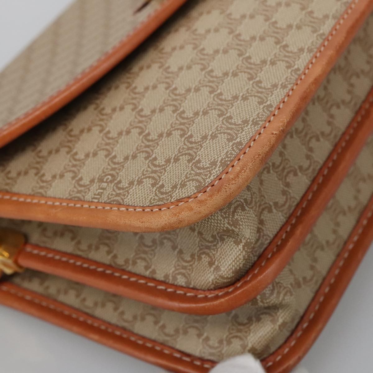Celine Vintage Macadam Shoulder Bag Canvas And Leather Beige Canvas Shoulder Bag Bag (Pre-Owned)