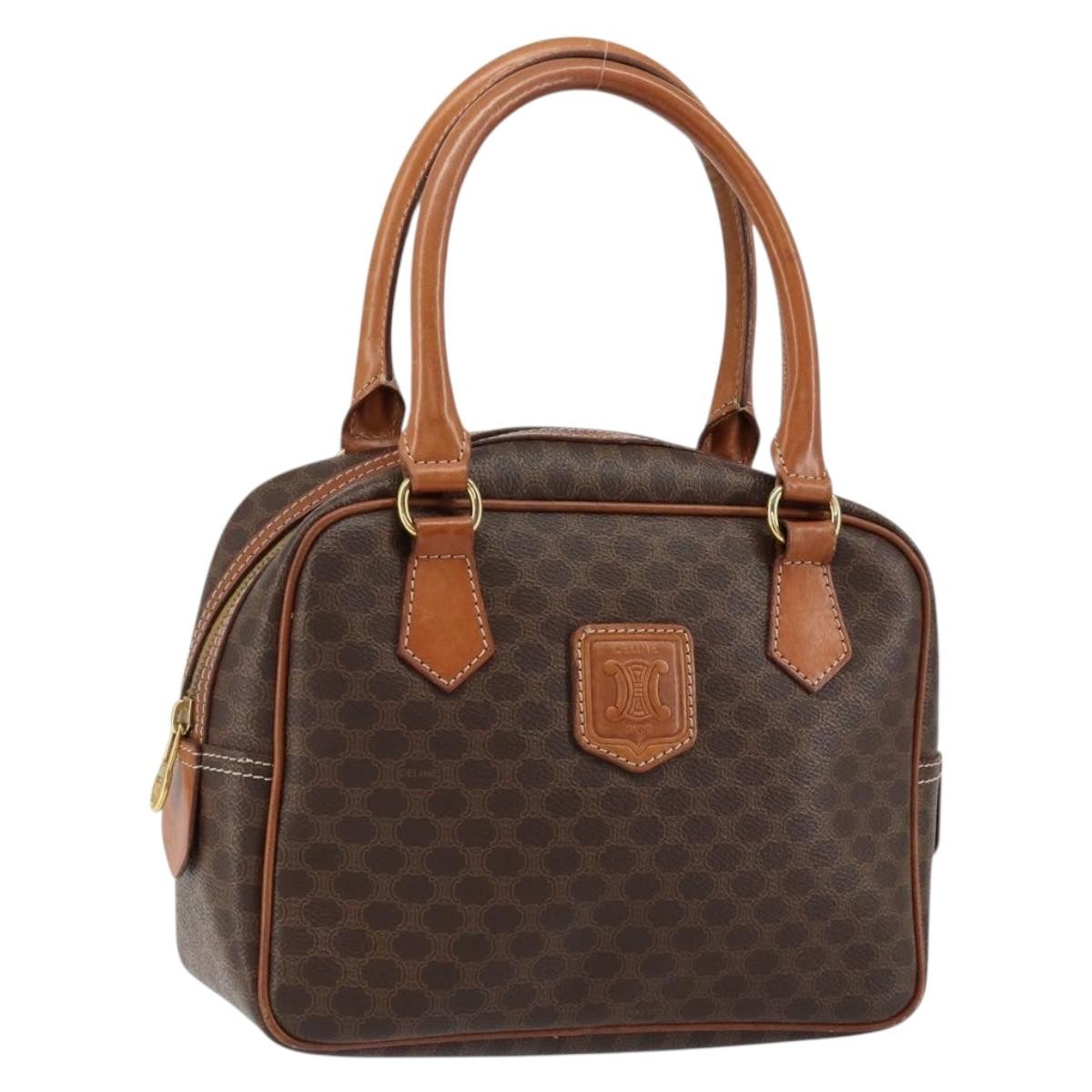 Celine Macadam Handbag Macadam With Leather Brown Canvas Handbag (Pre-Owned)