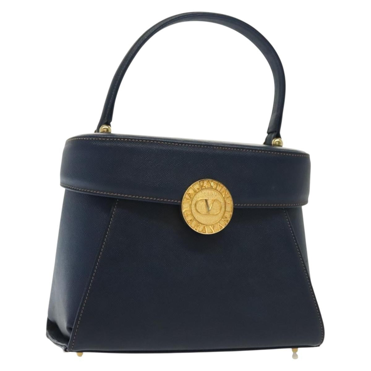 Valentino Garavani Vintage Handbag Leather Navy Leather Handbag (Pre-Owned)