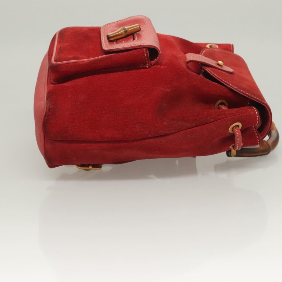 Gucci Vintage Bamboo Backpack Suede Red Suede Backpack Bag (Pre-Owned)