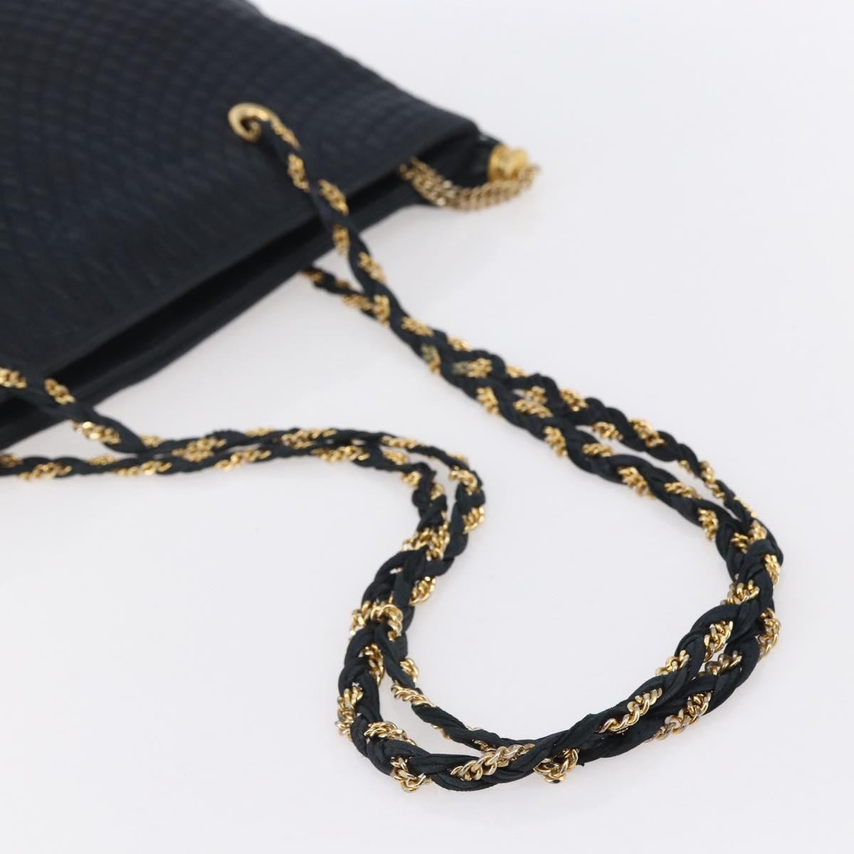 Bally Vintage Chain Shoulder Bag Quilted Leather Navy Leather Shoulder Bag Bag (Pre-Owned)
