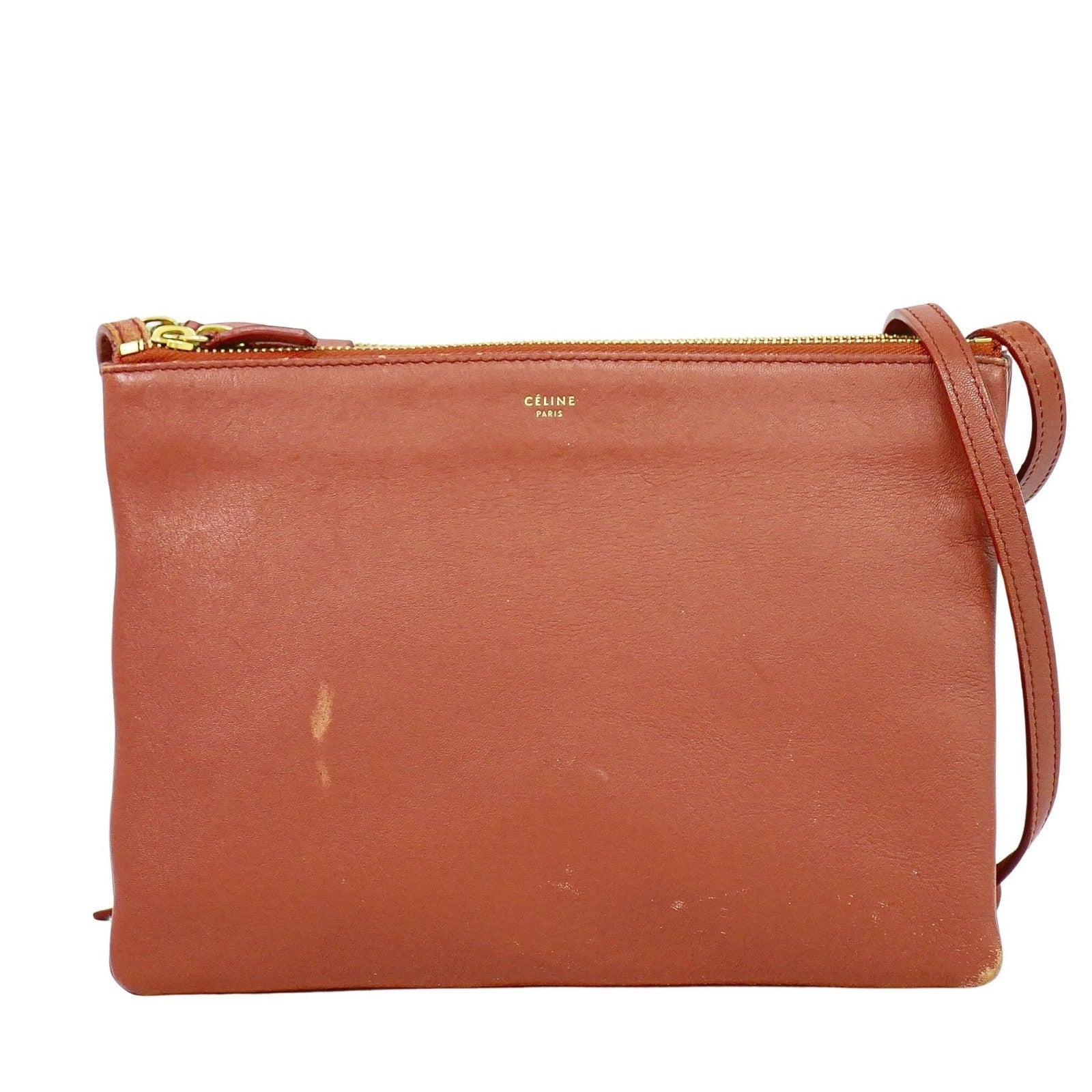 Celine Trio Crossbody Bag Leather Red Leather Shoulder Bag Bag (Pre-Owned)