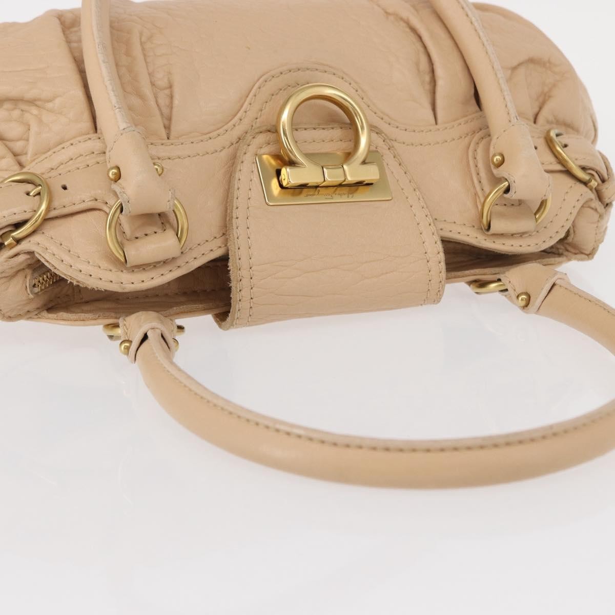Salvatore Ferragamo Gancini Handbag Leather Beige Leather Handbag (Pre-Owned)