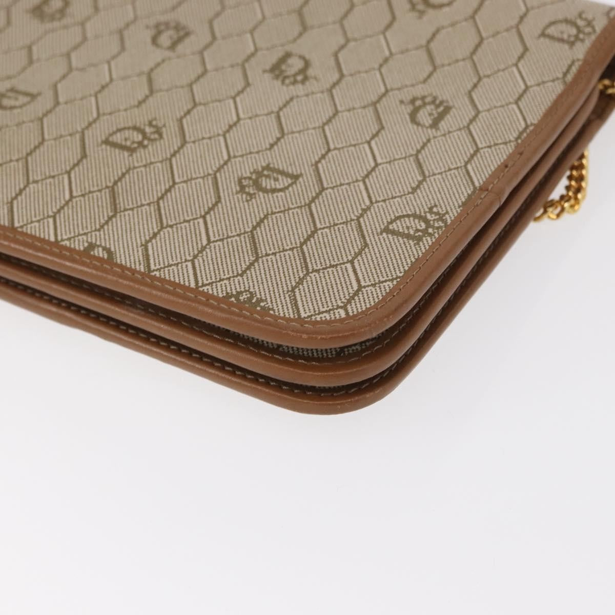 Christian Dior Vintage Honeycomb Chain Canvas Beige Canvas Shoulder Bag Bag (Pre-Owned)