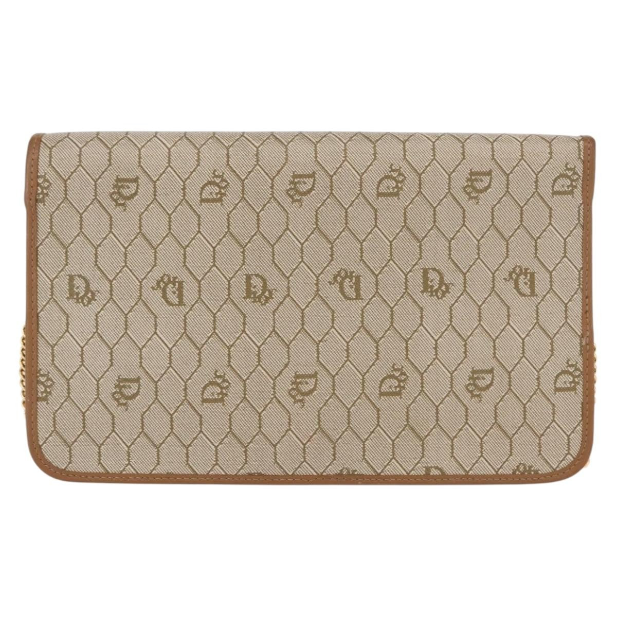 Christian Dior Vintage Honeycomb Chain Canvas Beige Canvas Shoulder Bag Bag (Pre-Owned)