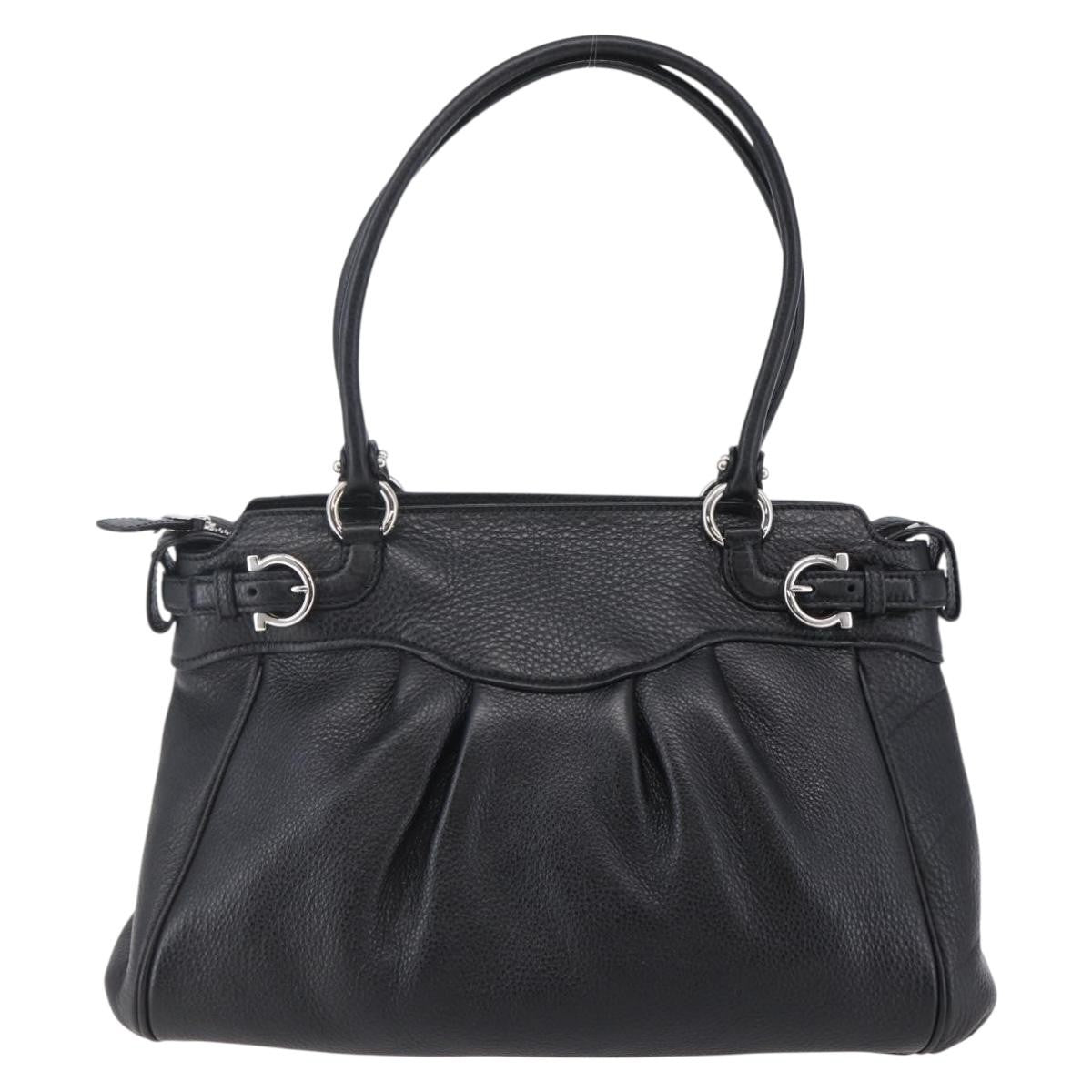 Salvatore Ferragamo Gancini Tote Leather Black Leather Tote Bag Bag (Pre-Owned)