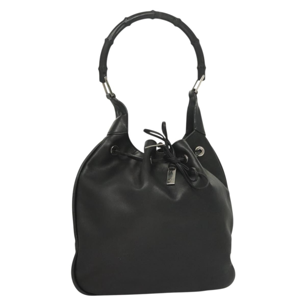 Gucci Vintage Bamboo Shoulder Bag Leather Black Leather Handbag (Pre-Owned)