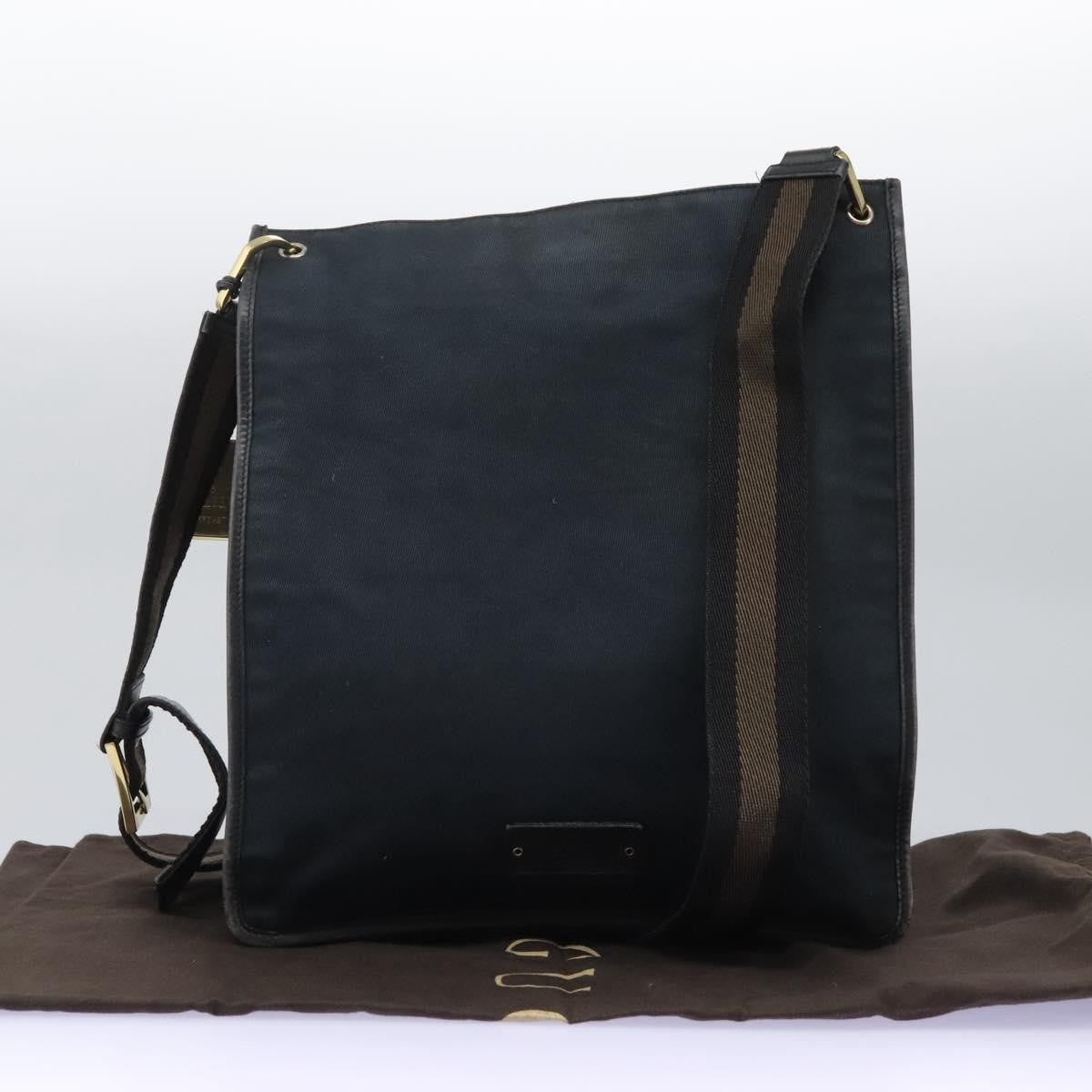 Gucci Sherry Line Shoulder Bag Canvas Black Canvas Shoulder Bag Bag (Pre-Owned)