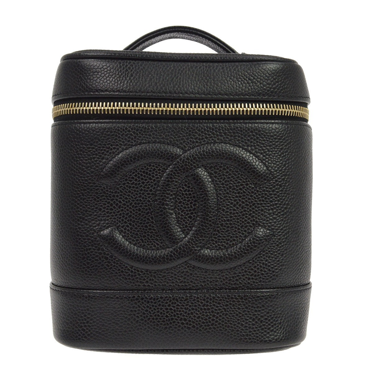 Chanel Vintage Timeless Cosmetic Case Caviar Black Leather Handbag (Pre-Owned)