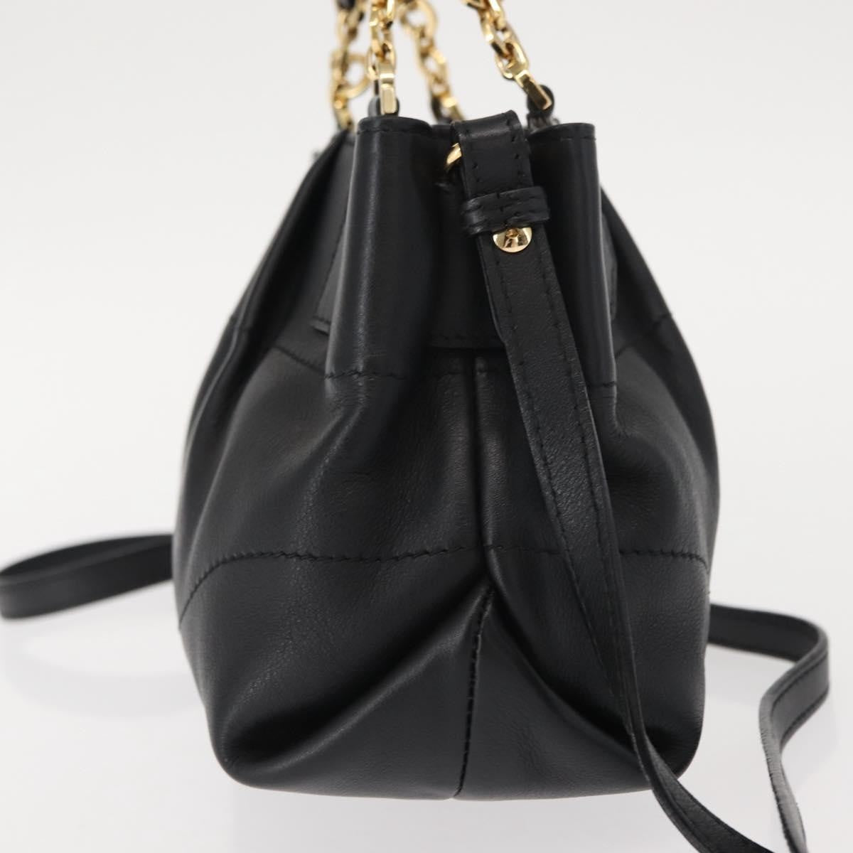 Salvatore Ferragamo W Chain Tote Leather Black Leather Handbag (Pre-Owned)