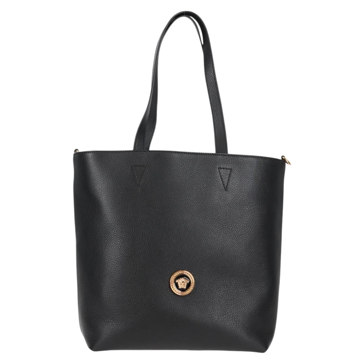Versace Medusa Tote Leather Black Leather Tote Bag Bag (Pre-Owned)
