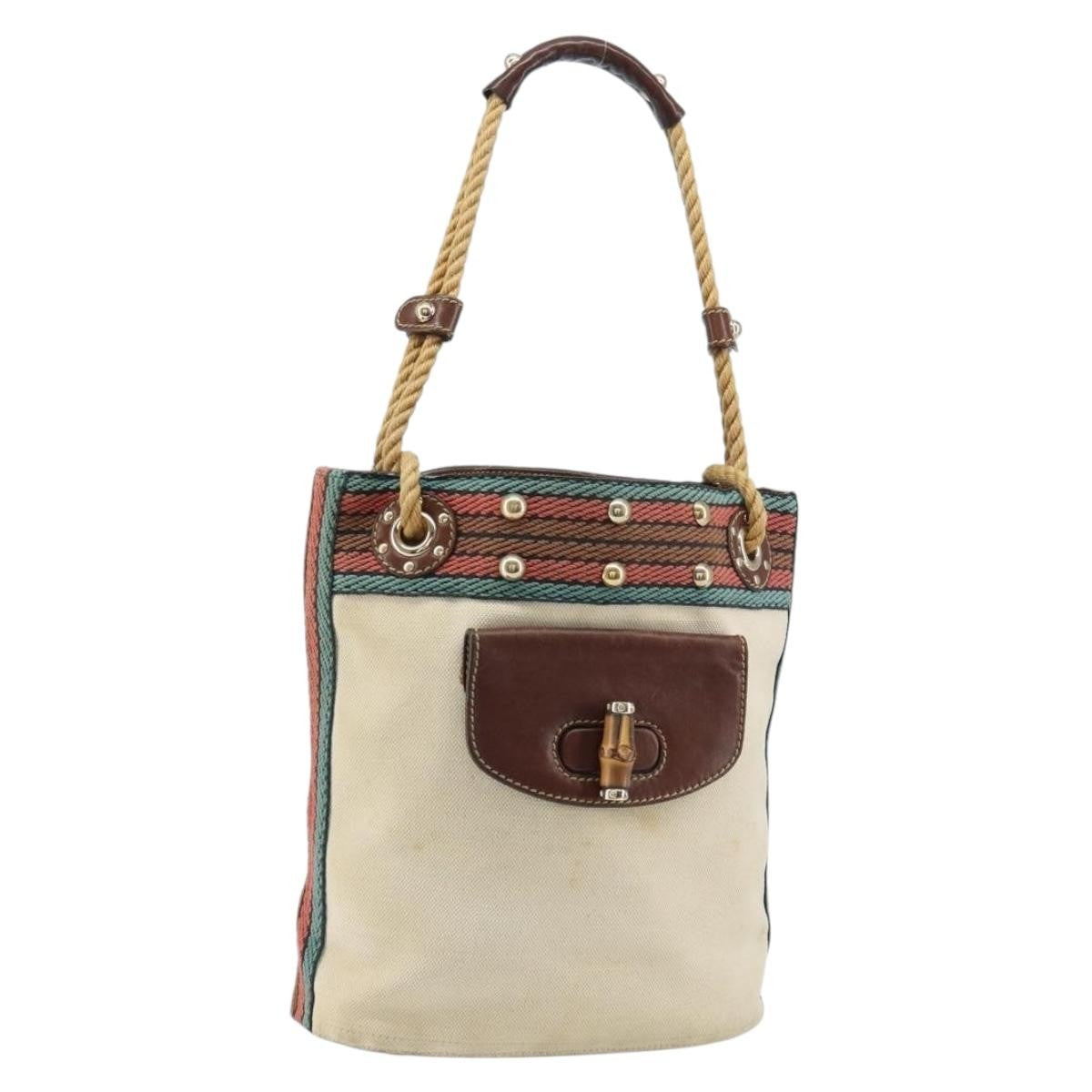 Gucci Vintage Bamboo Shoulder Bag Canvas Beige Canvas Shoulder Bag Bag (Pre-Owned)